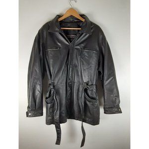 Vintage Wilsons Black Lambskin Leather Belted Jacket Coat Aviator Flight M